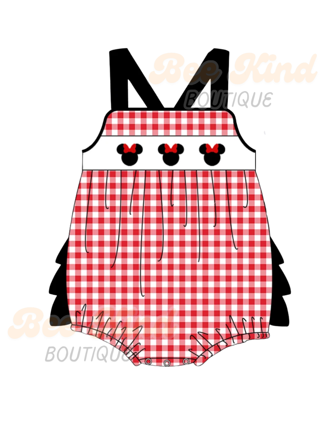 Red Gingham Embroidered Baby Romper