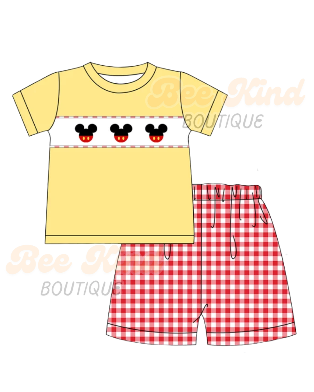 Red Gingham Embroidered Boy 2 Piece Set