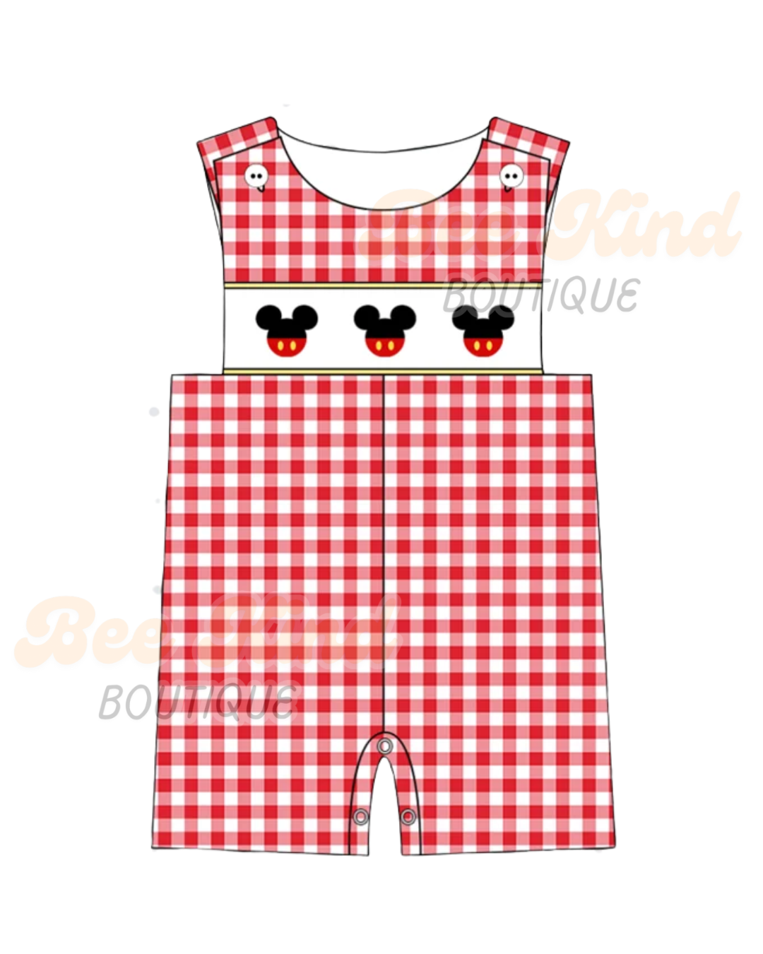 Red Gingham Embroidered Baby Coveralls