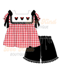 Red Gingham Embroidered Toddler 2 Piece Girl Outfit