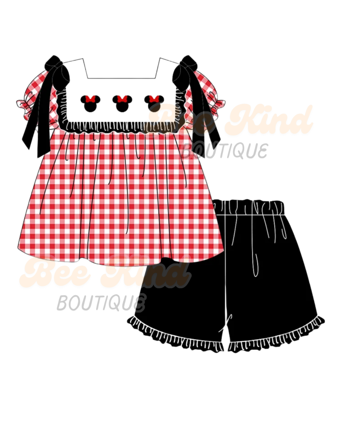 Red Gingham Embroidered Toddler 2 Piece Girl Outfit
