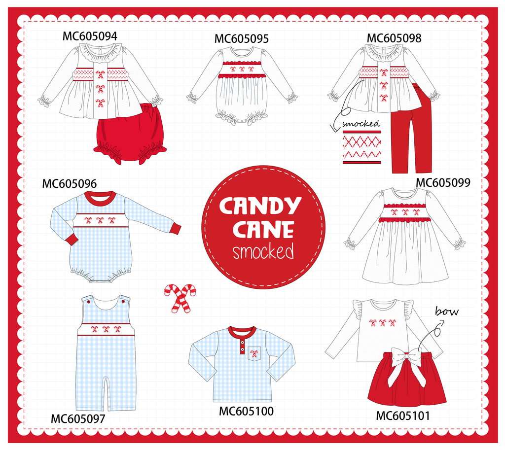 PREORDER Blue & White candy cane smocked collection
