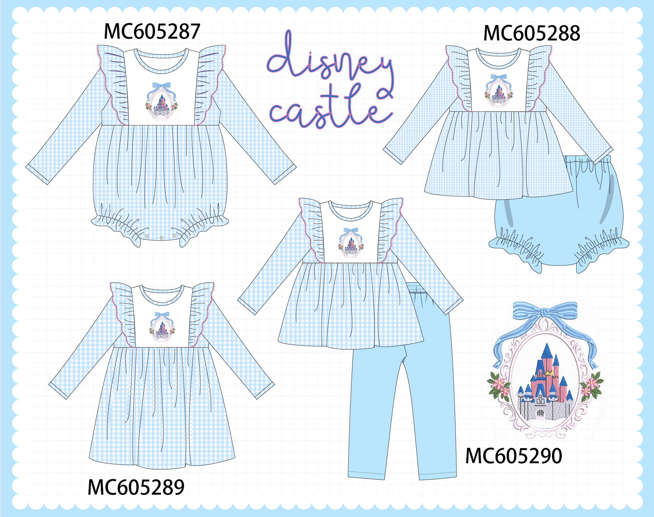 PREORDER Blue Castle Embroidery Ruffle Gingham Collection