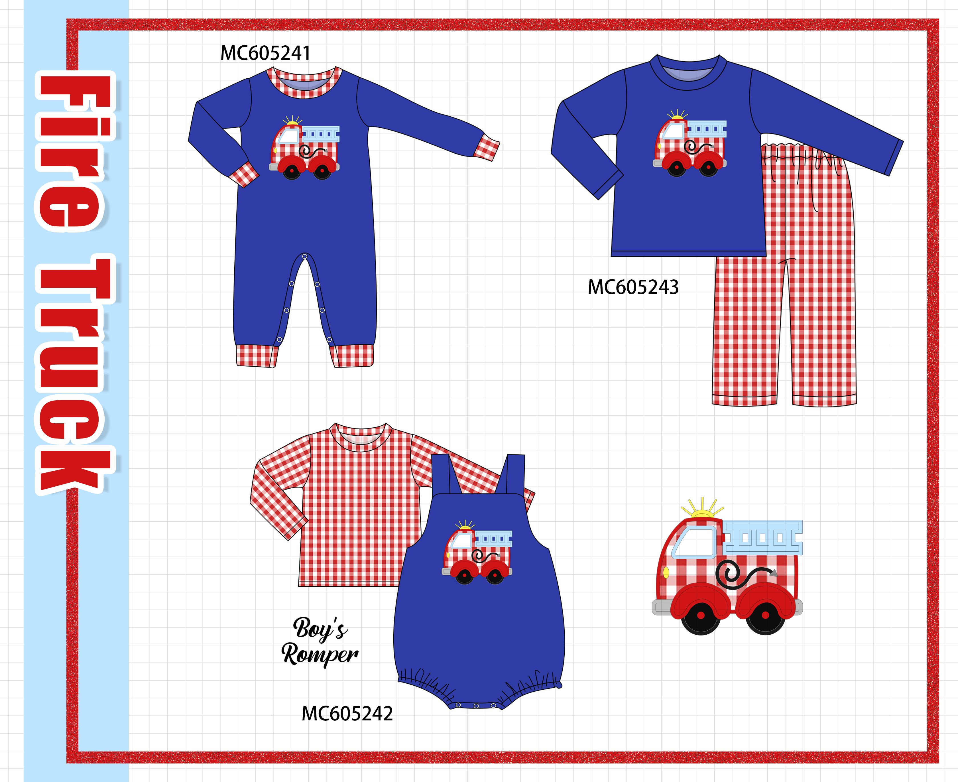 PREORDER Blue Fire Truck Applique Gingham Collection