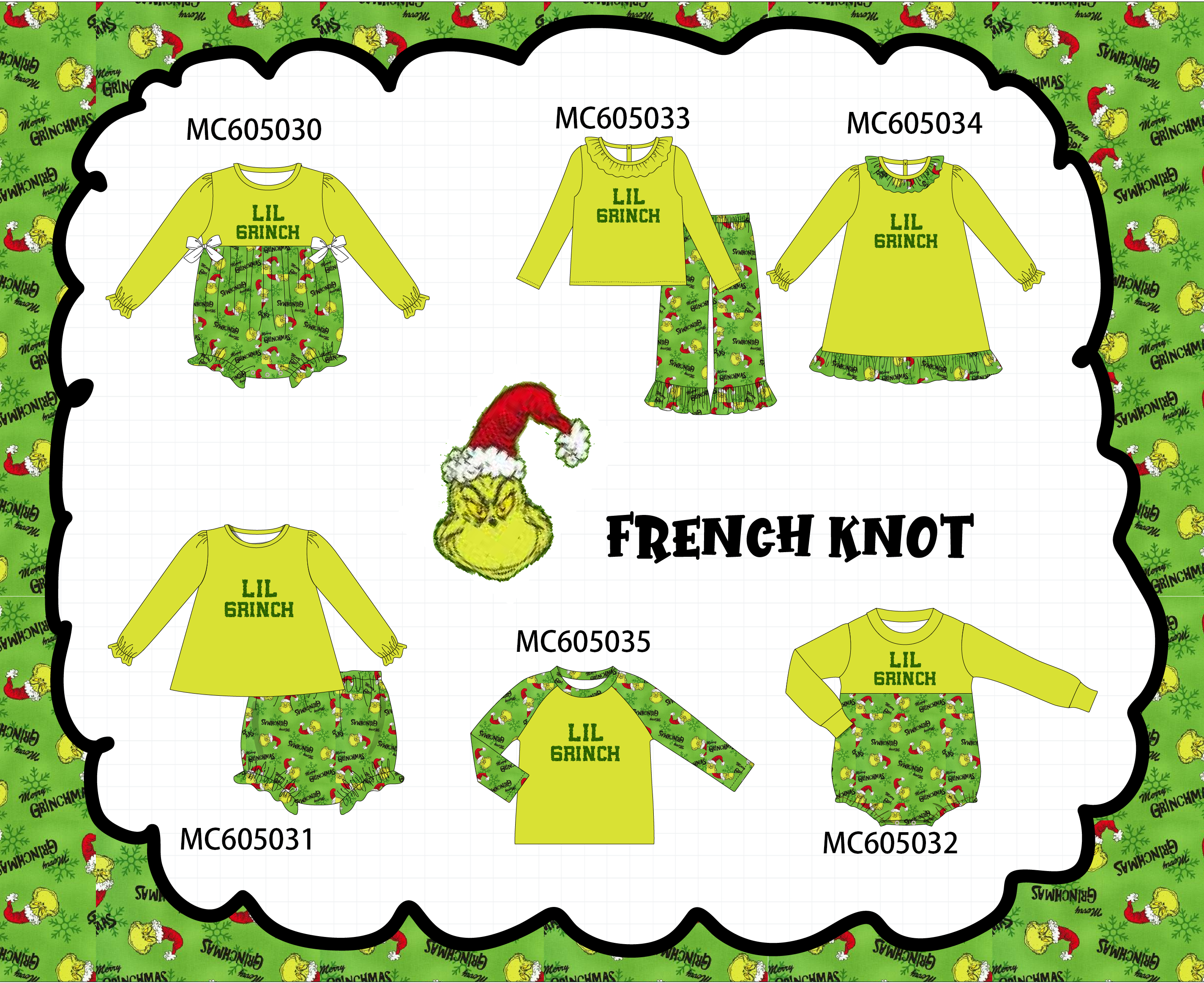PREORDER Green christmas LIL grinch french knot collection