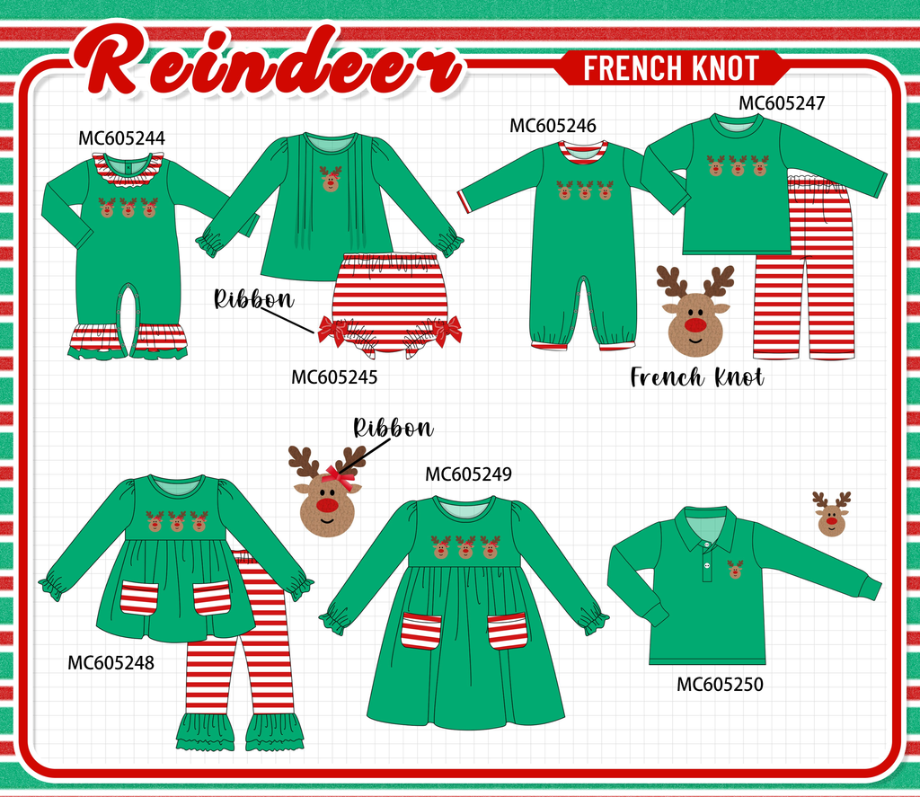 PREORDER Green Christmas Reindeer French Knot Collection