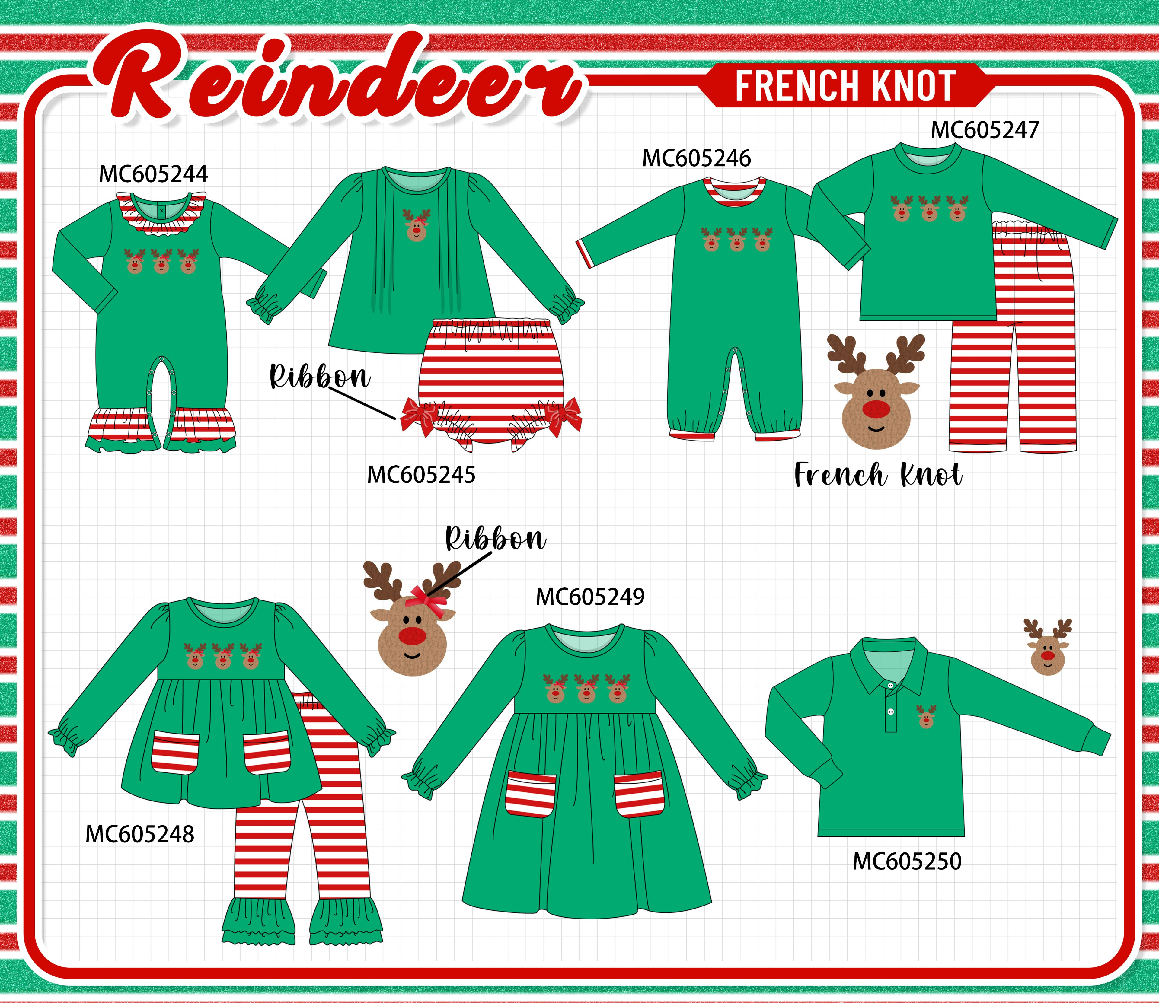 PREORDER Green Christmas Reindeer French Knot Collection