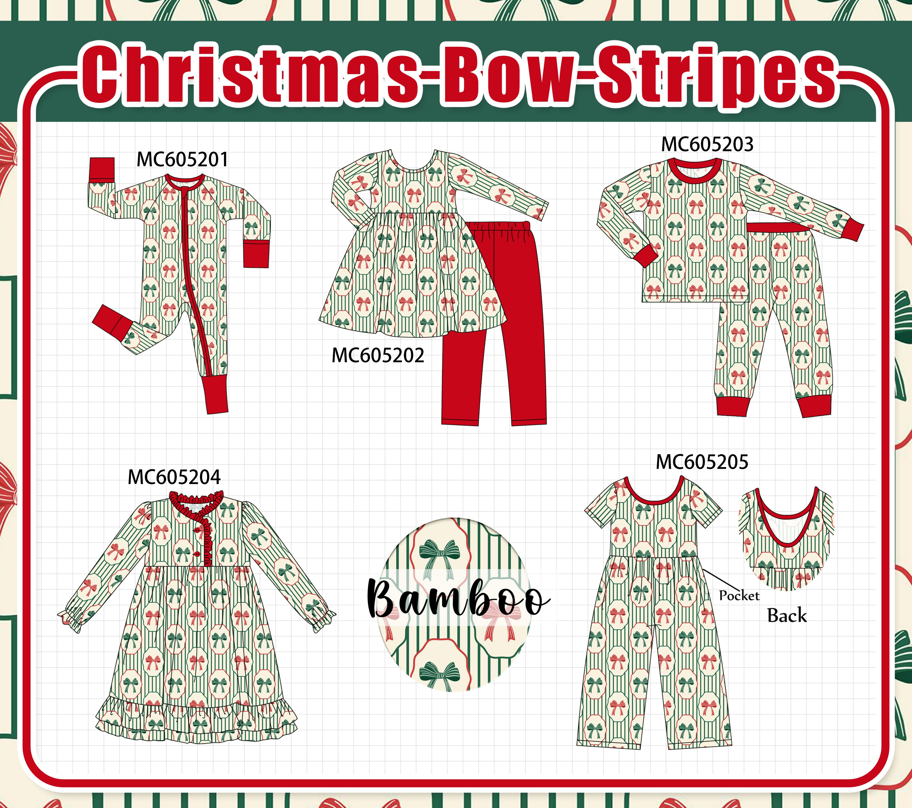 PREORDER Green Stripe Christmas Bow Bamboo Collection