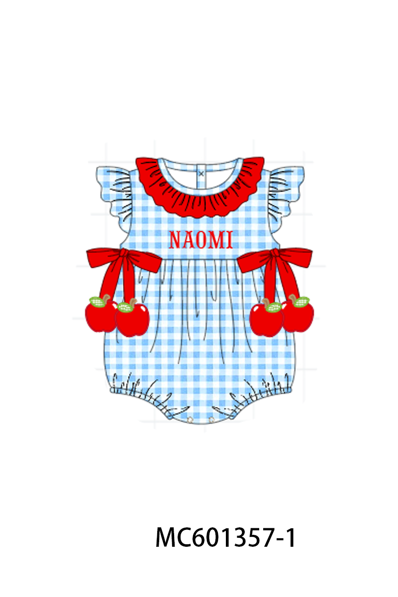 PO80 Red back to school apple monogram embroidery gingham collection