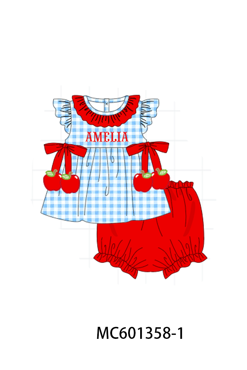 PO80 Red back to school apple monogram embroidery gingham collection