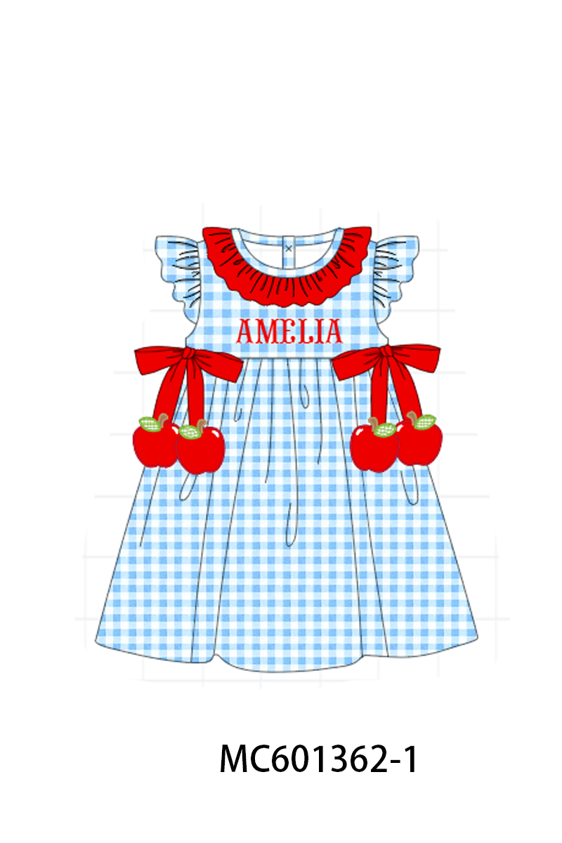 PO80 Red back to school apple monogram embroidery gingham collection