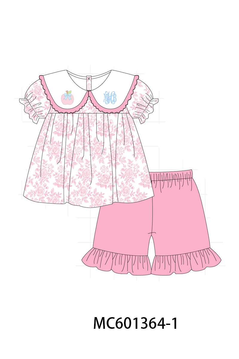 PO80 Pink back to school rose apple monogram embroidery collection