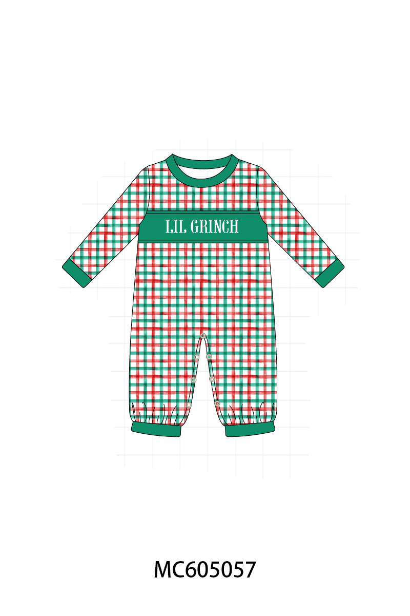 PREORDER Green christmas LIL GRINCH french knot plaid collection