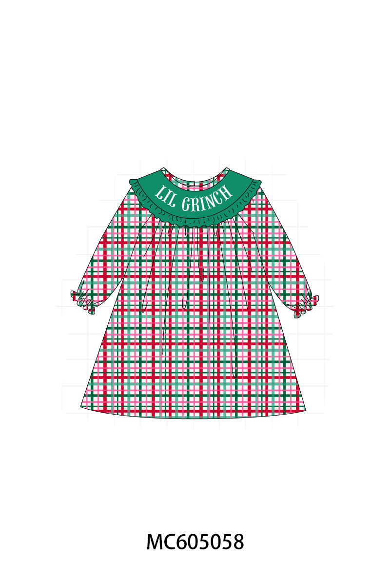 PREORDER Green christmas LIL GRINCH french knot plaid collection