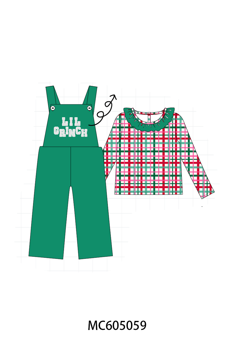 PREORDER Green christmas LIL GRINCH french knot plaid collection