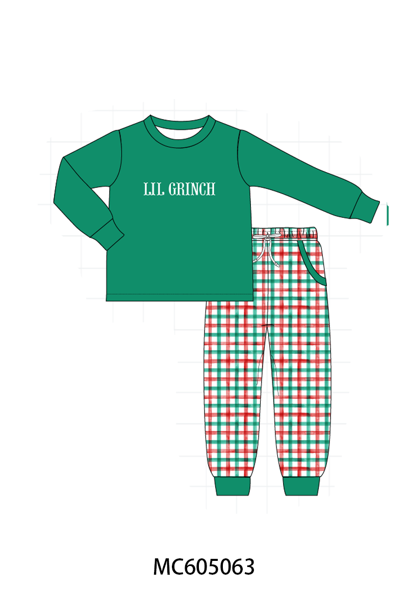 PREORDER Green christmas LIL GRINCH french knot plaid collection