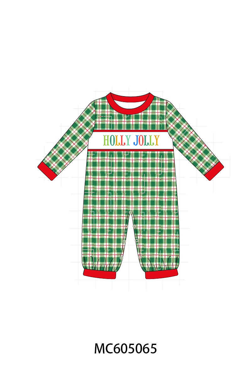 PREORDER Green plaid HOLLY JOLLY embroidery collection