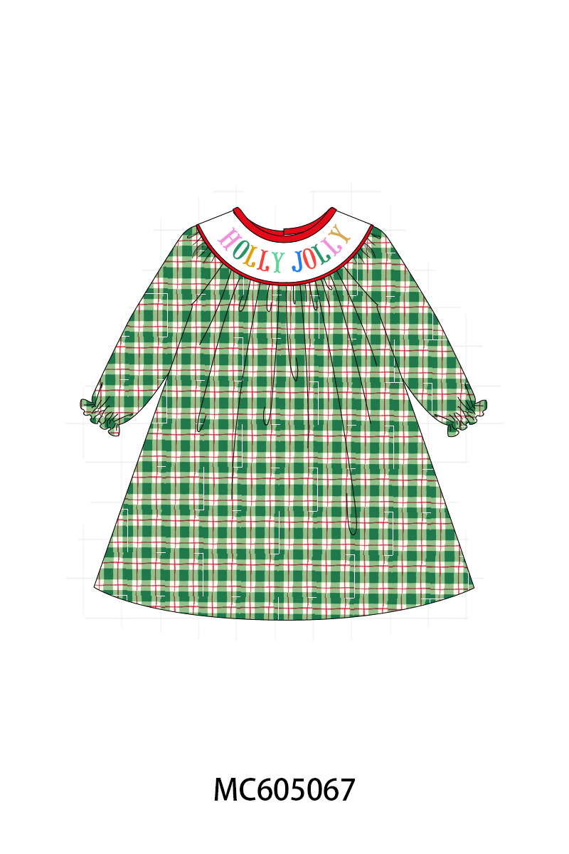 PREORDER Green plaid HOLLY JOLLY embroidery collection