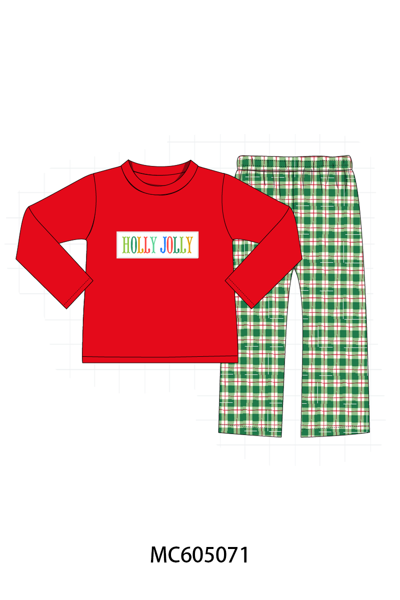 PREORDER Green plaid HOLLY JOLLY embroidery collection