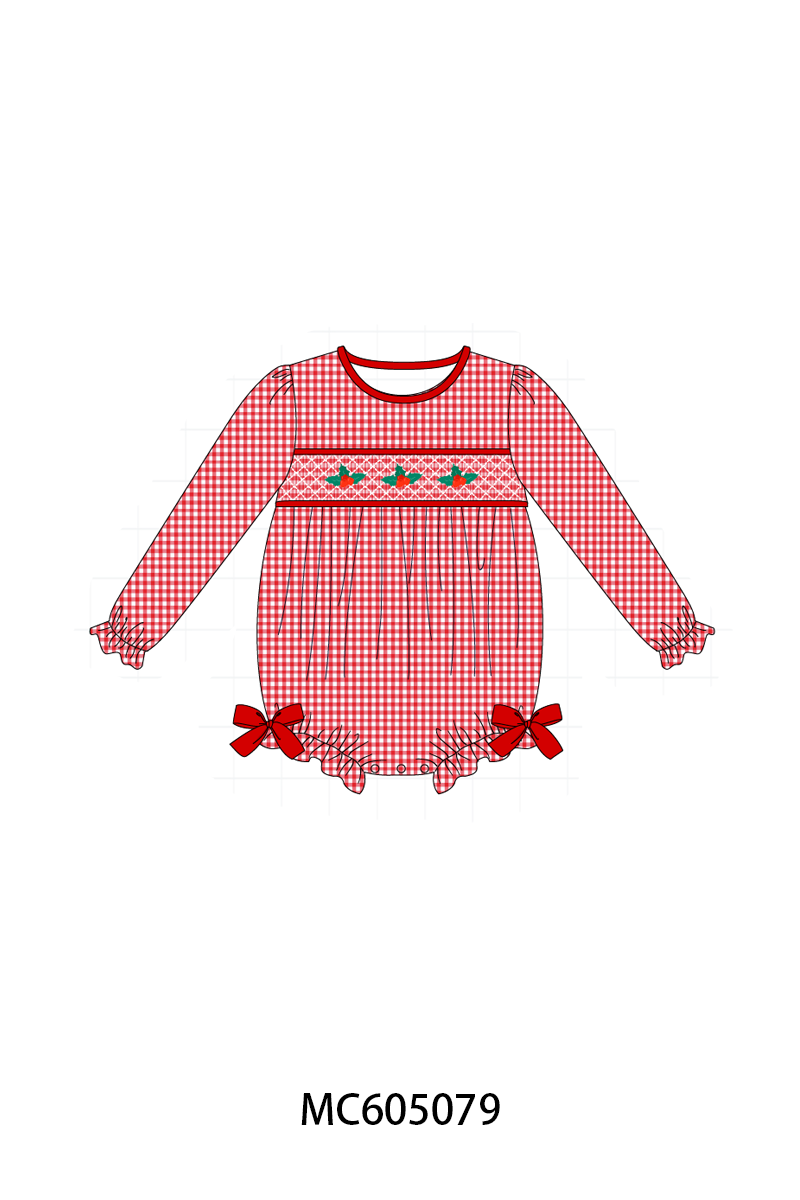 PREORDER Red christmas holly smocked collection
