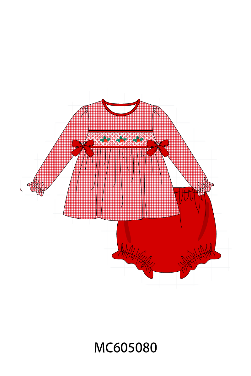 PREORDER Red christmas holly smocked collection
