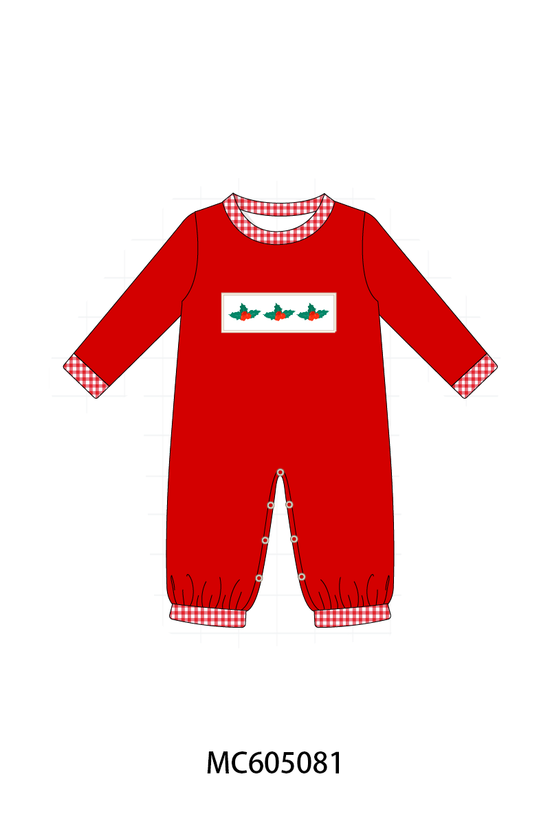 PREORDER Red christmas holly smocked collection