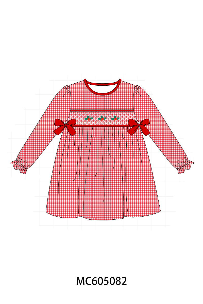 PREORDER Red christmas holly smocked collection