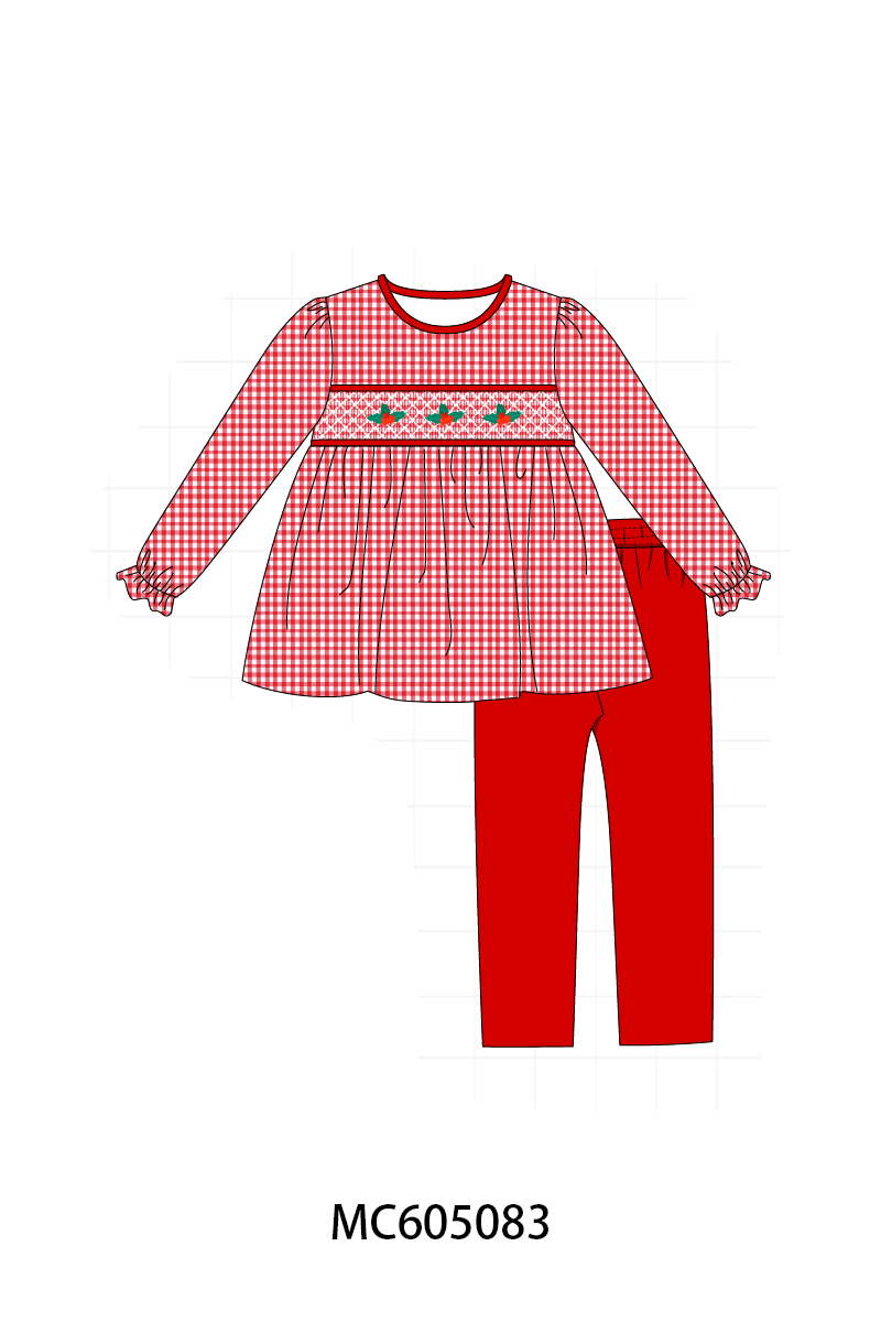 PREORDER Red christmas holly smocked collection