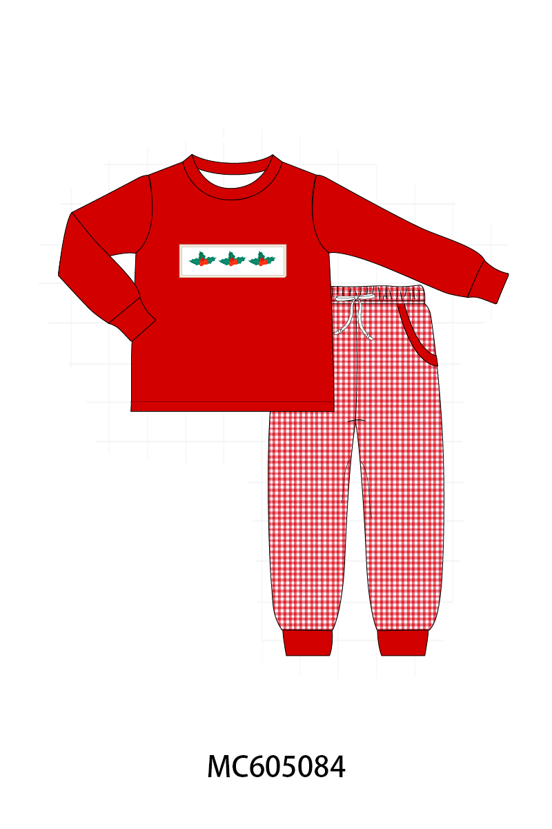 PREORDER Red christmas holly smocked collection