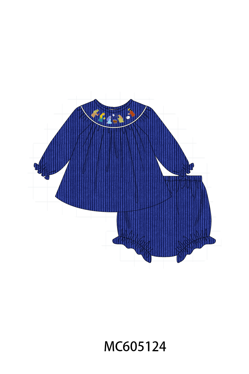PREORDER Royal Blue Nativity Embroidery Corduroy Collection