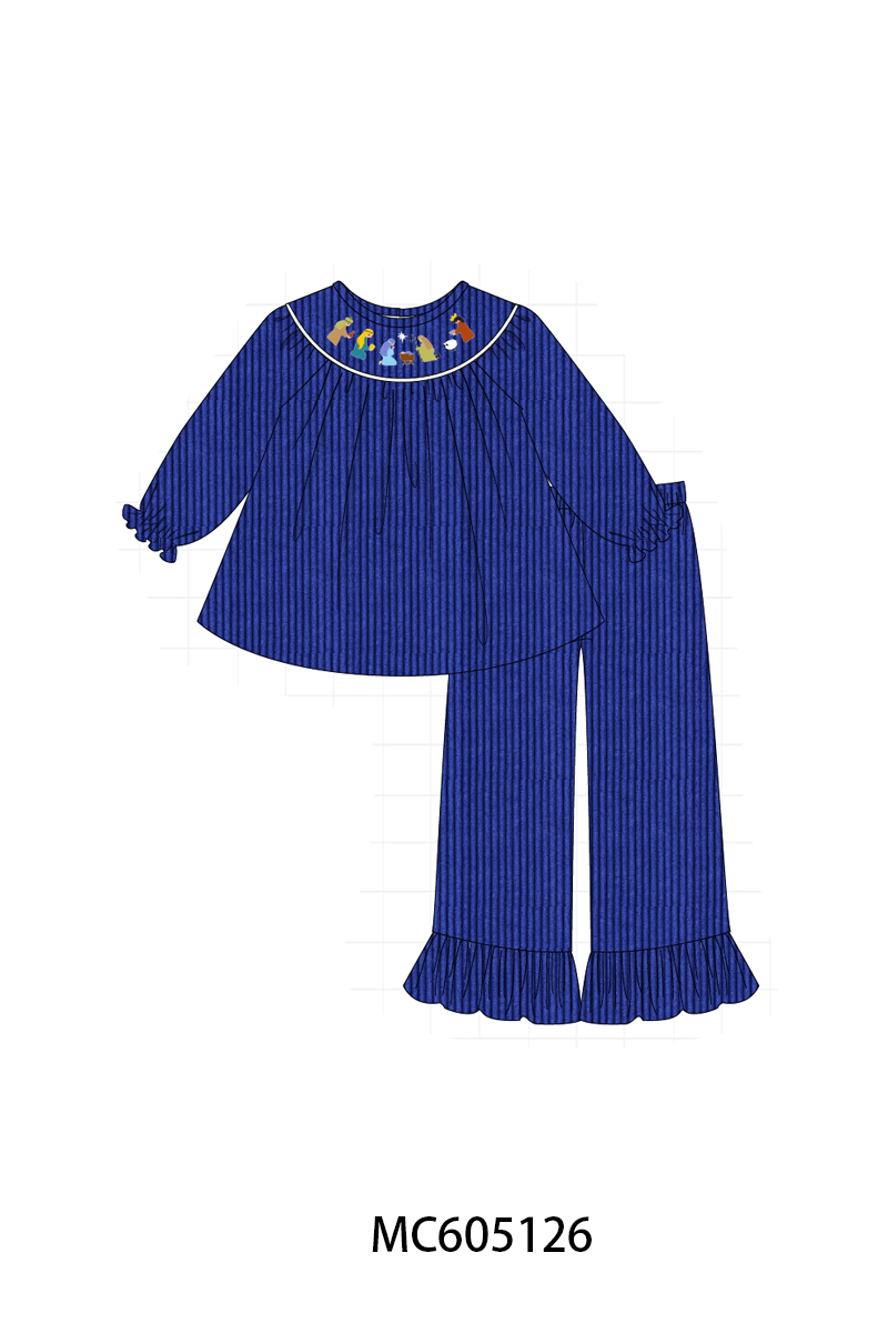 PREORDER Royal Blue Nativity Embroidery Corduroy Collection
