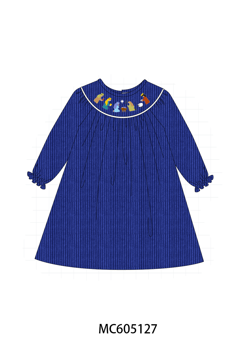 PREORDER Royal Blue Nativity Embroidery Corduroy Collection
