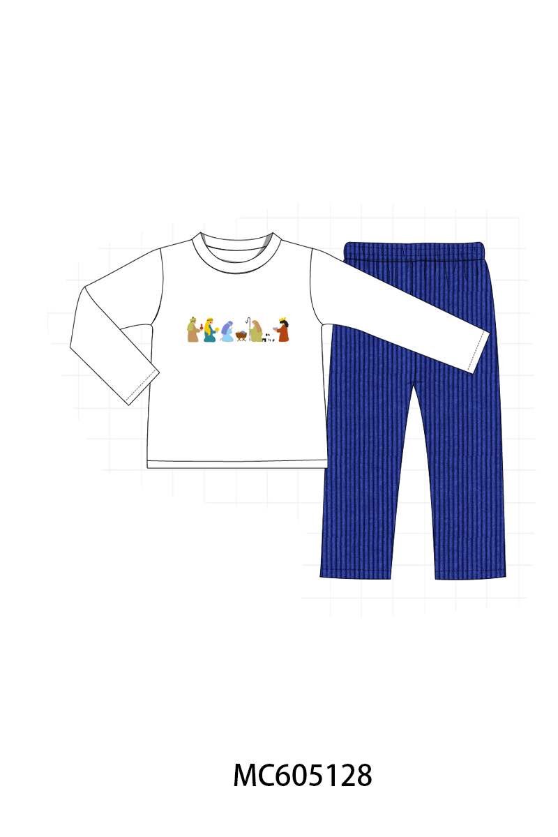 PREORDER Royal Blue Nativity Embroidery Corduroy Collection