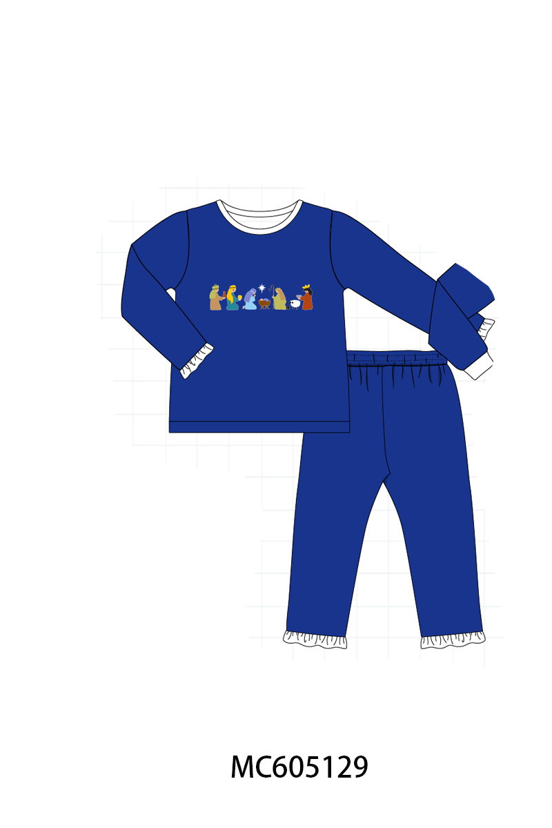 PREORDER Royal Blue Nativity Embroidery Corduroy Collection