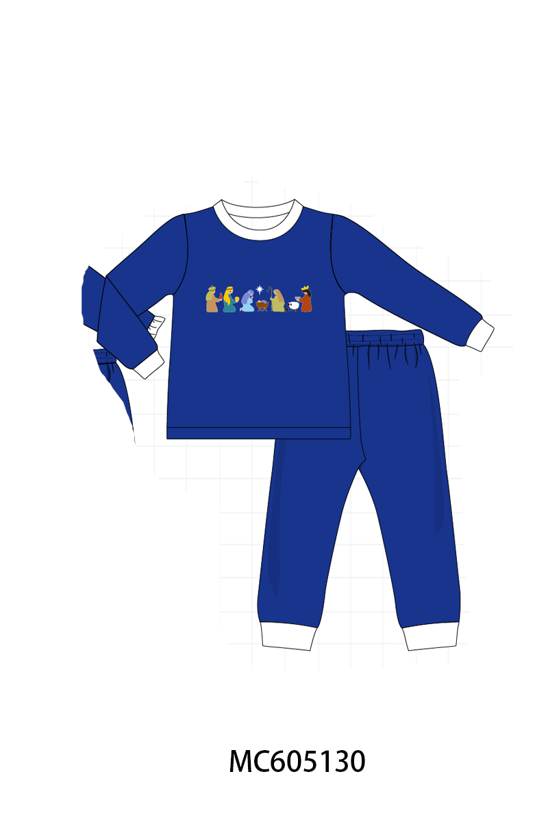 PREORDER Royal Blue Nativity Embroidery Corduroy Collection