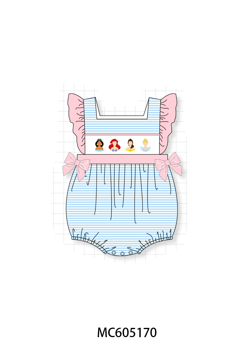 PO92 Pink & Blue Stripe Princess Embroidery Ruffle Collection