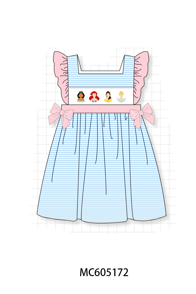 PO92 Pink & Blue Stripe Princess Embroidery Ruffle Collection