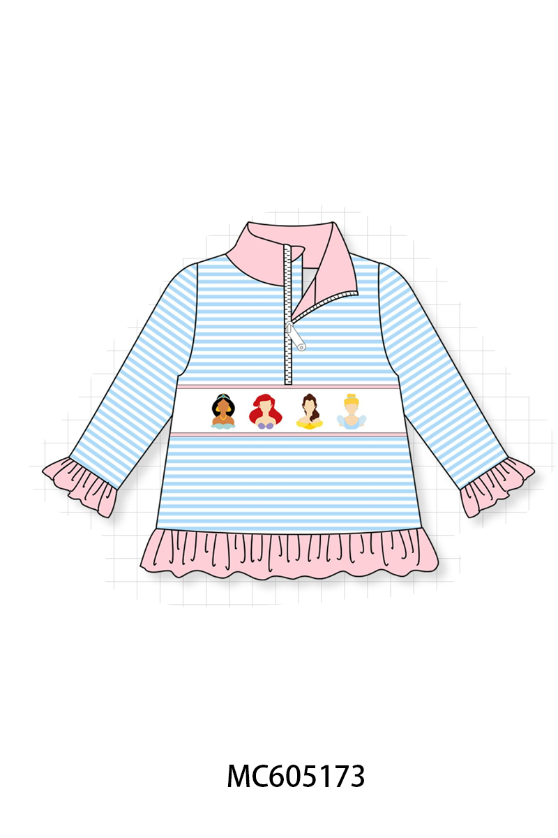 PO92 Pink & Blue Stripe Princess Embroidery Ruffle Collection