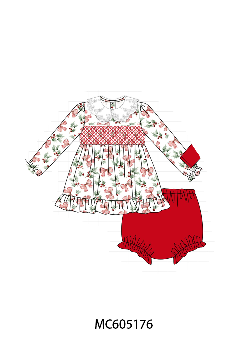 PREORDER Red Christmas Holly Bow Smocked Collection