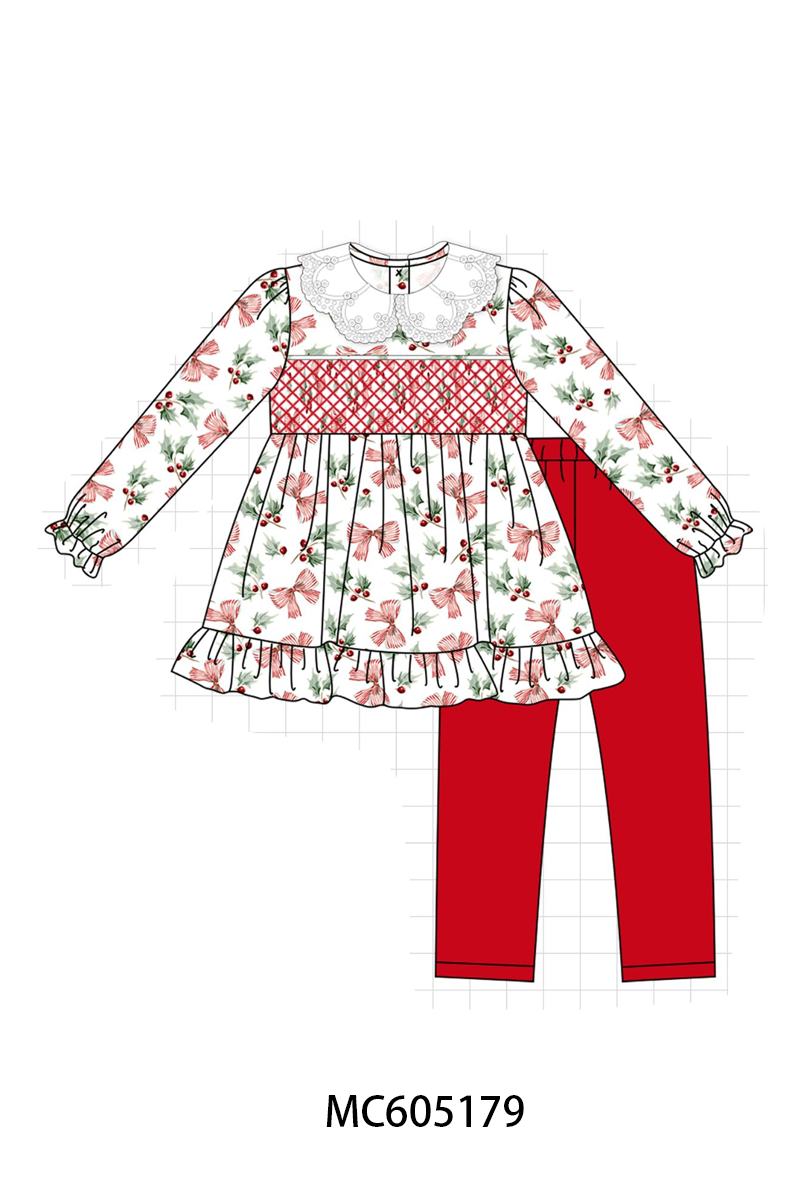 PREORDER Red Christmas Holly Bow Smocked Collection