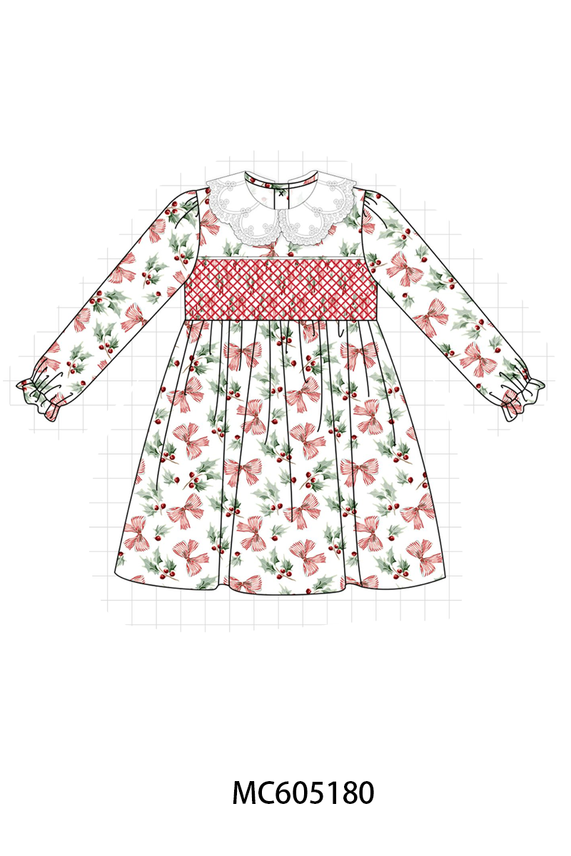 PREORDER Red Christmas Holly Bow Smocked Collection