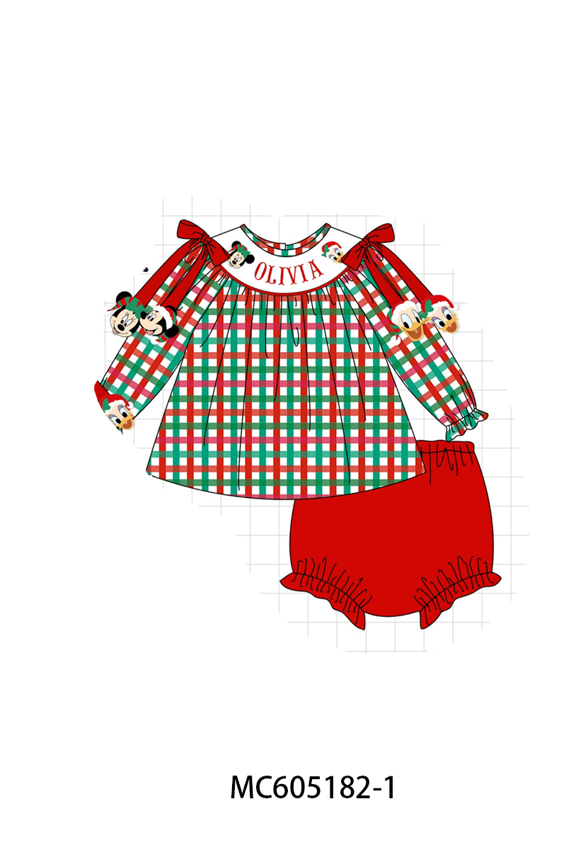 PO92 Red Christmas Monogram Embroidery Plaid Collection