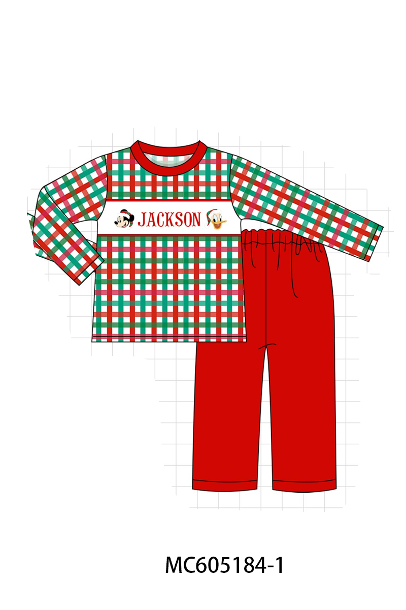 PO92 Red Christmas Monogram Embroidery Plaid Collection