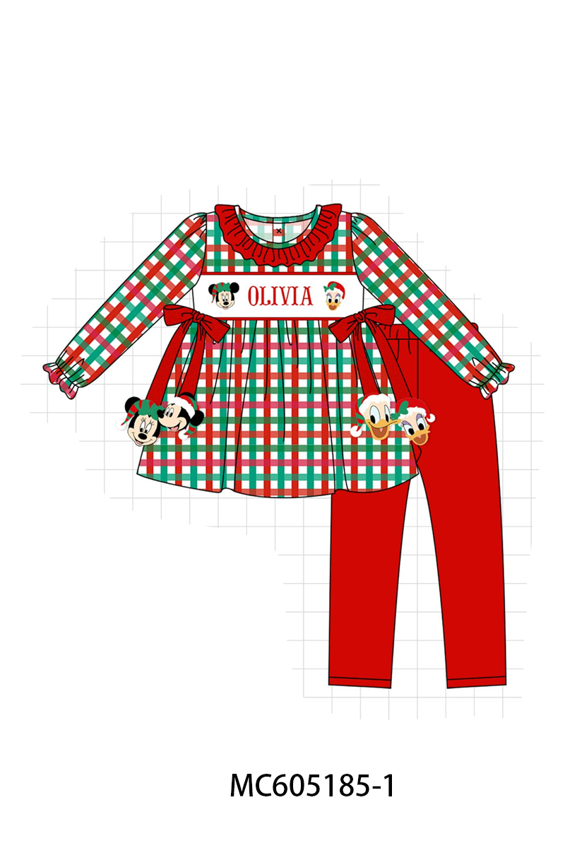 PO92 Red Christmas Monogram Embroidery Plaid Collection