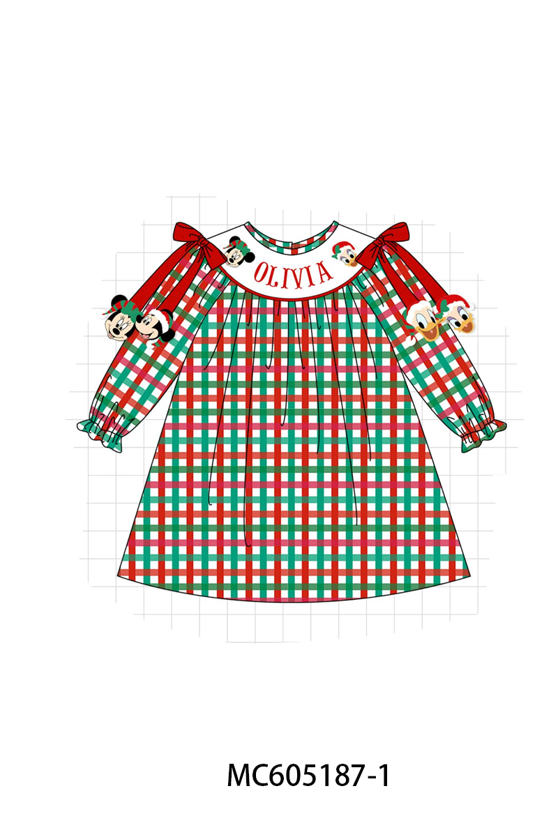 PO92 Red Christmas Monogram Embroidery Plaid Collection