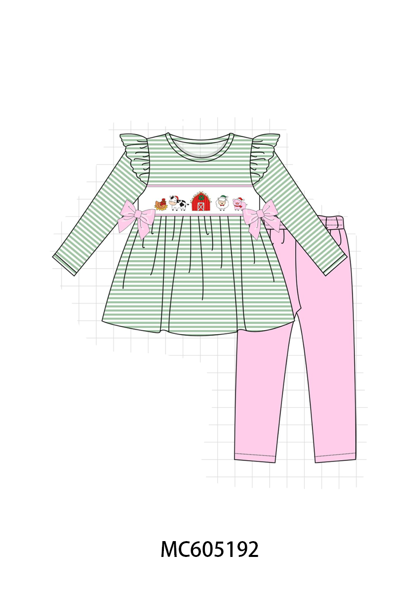 PO92 Green Stripe Farm Embroidery Collection