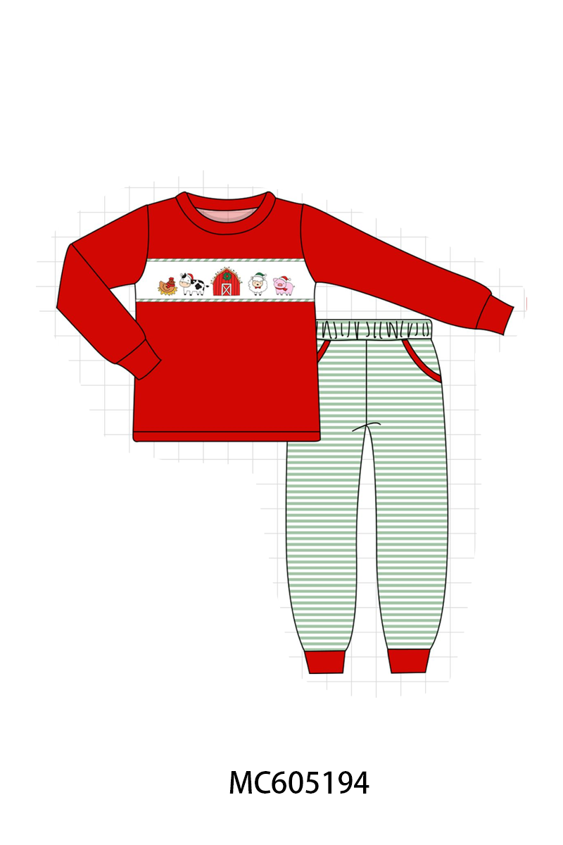 PO92 Green Stripe Farm Embroidery Collection