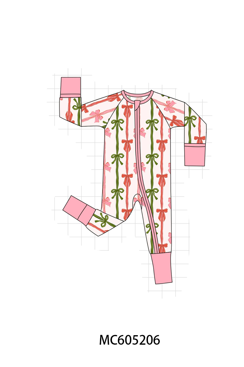 PREORDER Pink Christmas Bow Stripe Bamboo Collection