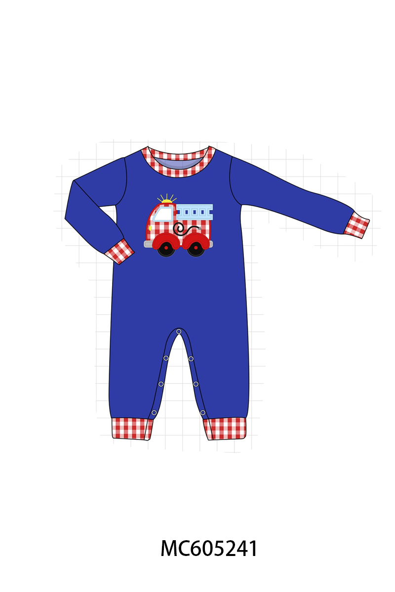 PREORDER Blue Fire Truck Applique Gingham Collection