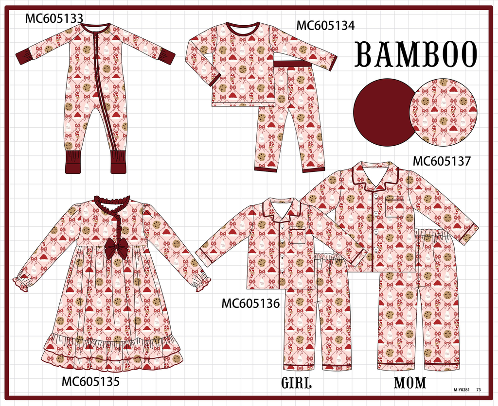 PREORDER Maroon Christmas Milk Candy Cane Bow Bamboo Collection